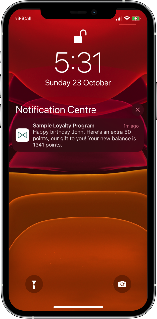 Happy birthday loyalty points notification