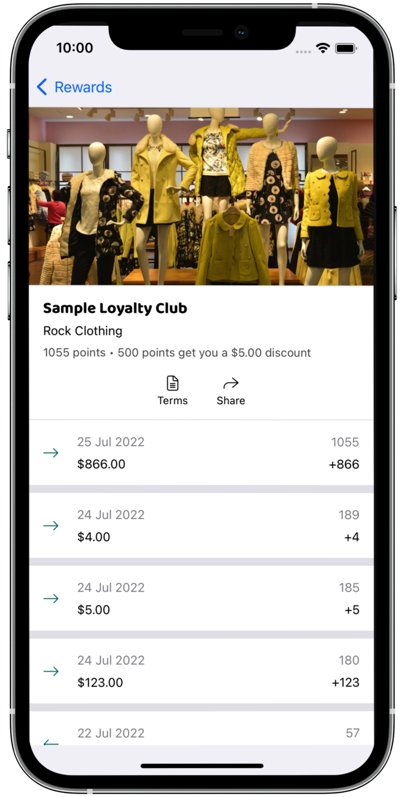 View loyalty program transaction on the Offerwhere mobile app