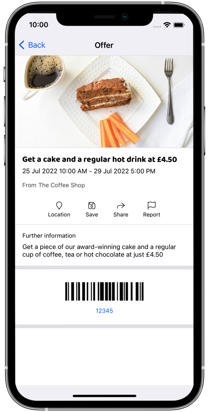 Offerwhere app showing an offer with discount code